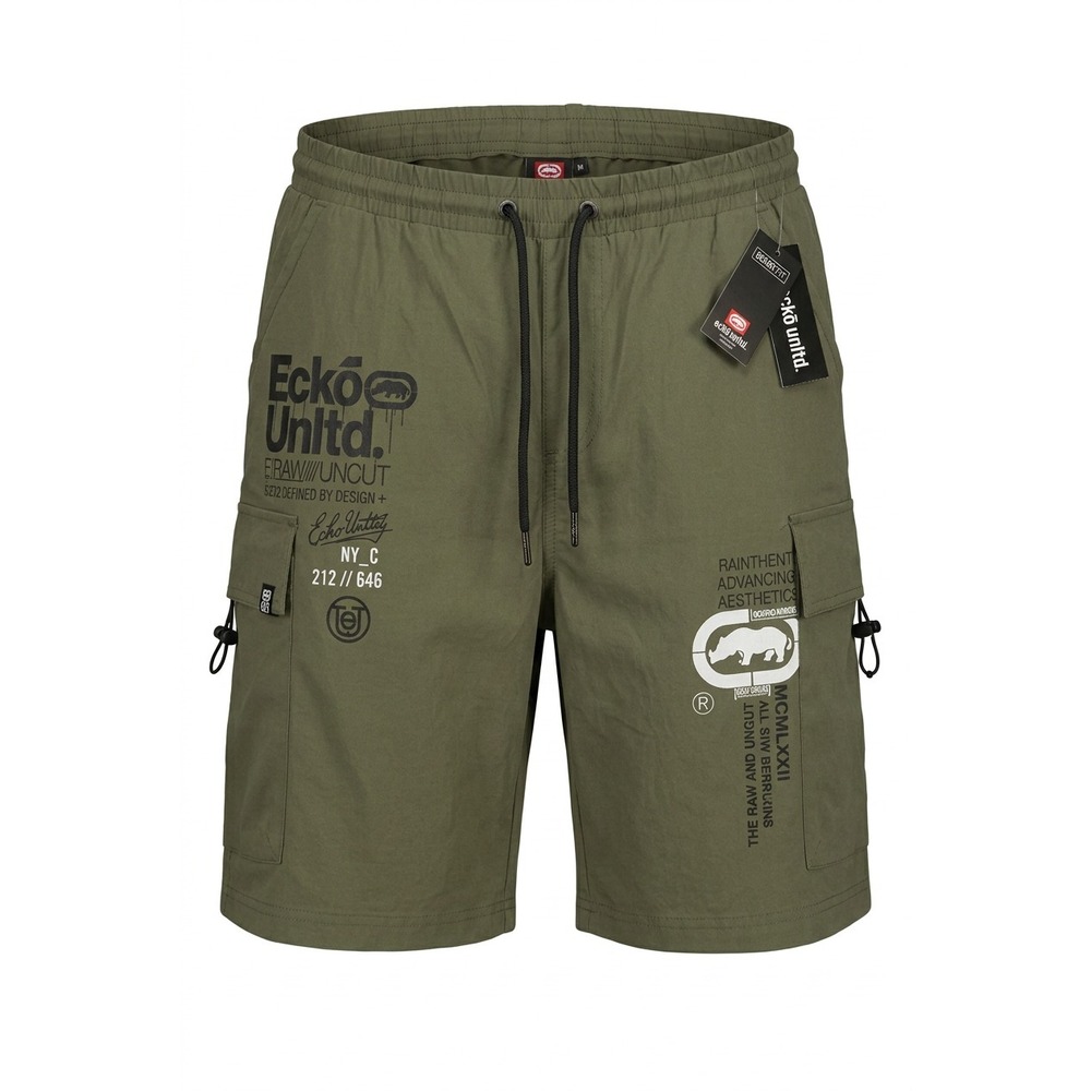 Ecko Unltd RAW UNCUT Cargo Shorts Olive L NWT Graphic Streetwear Rhino Style 152
